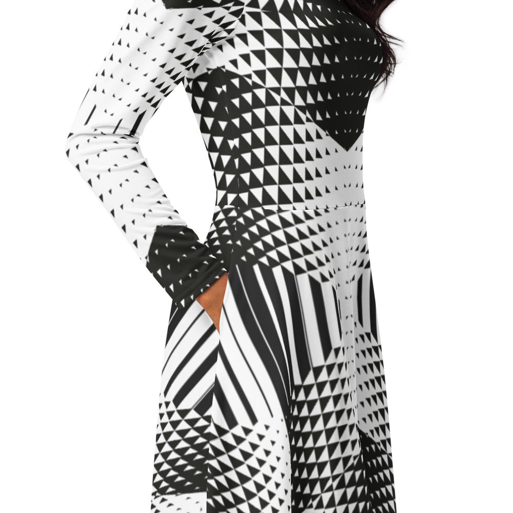 All-over print long sleeve midi dress Linde 1BB