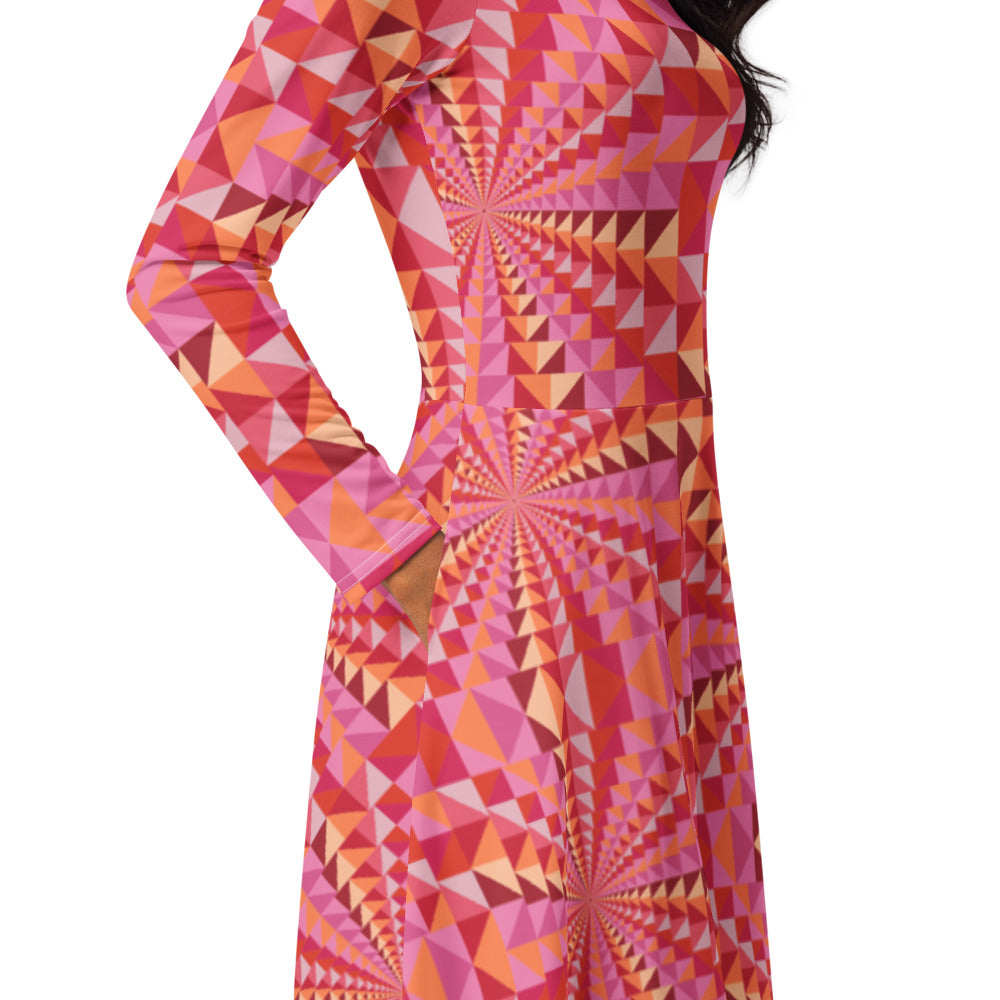 All-over print long sleeve midi dress Doris