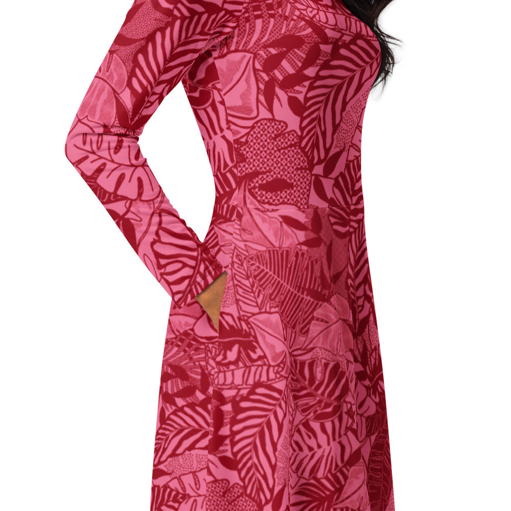 All-over print long sleeve midi dress Fif