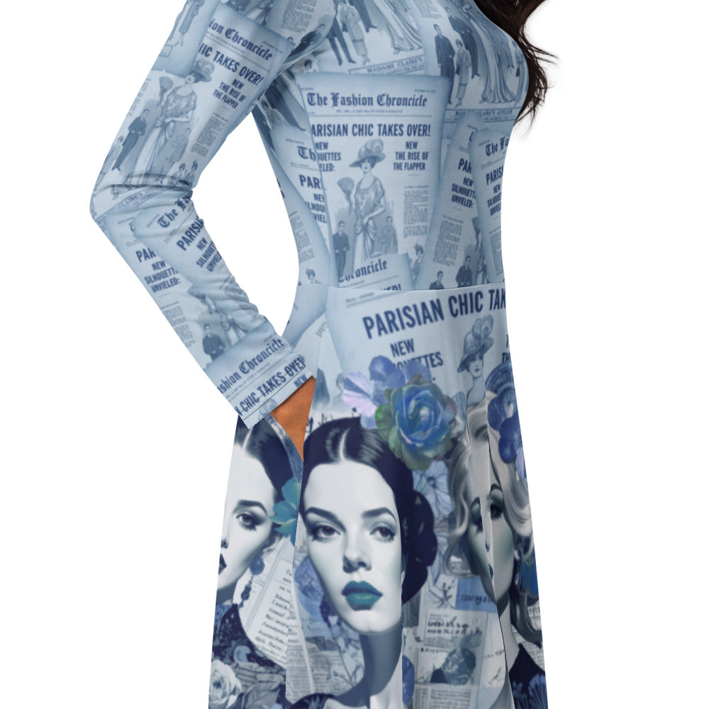 All-over print long sleeve midi dress 306Akl7