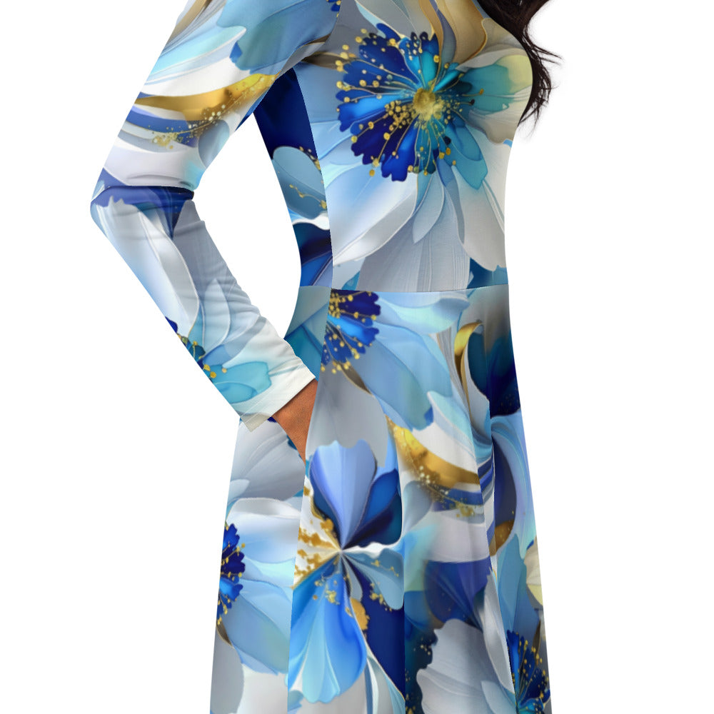 All-over print long sleeve midi dress 309B