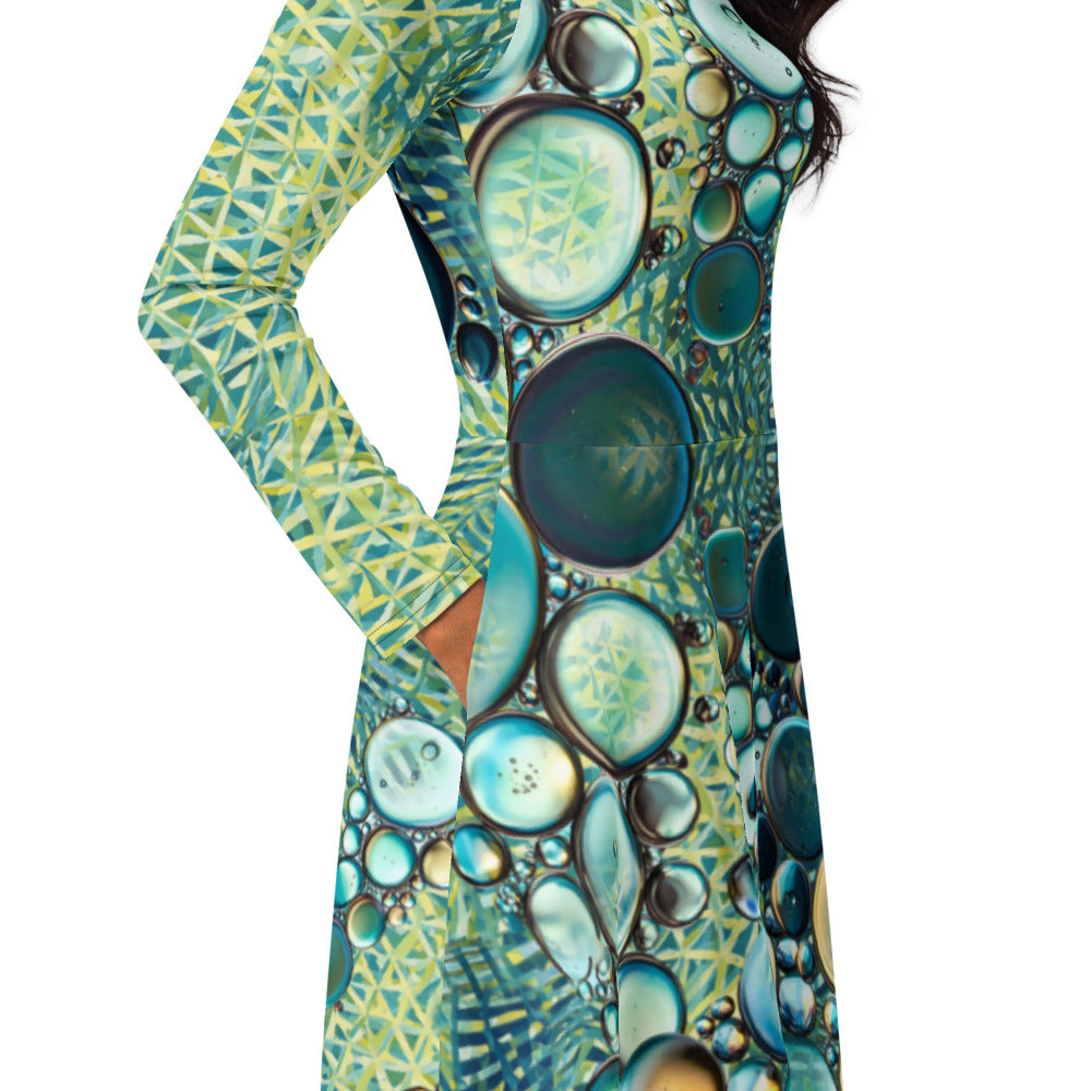 All-over print long sleeve midi dress 313