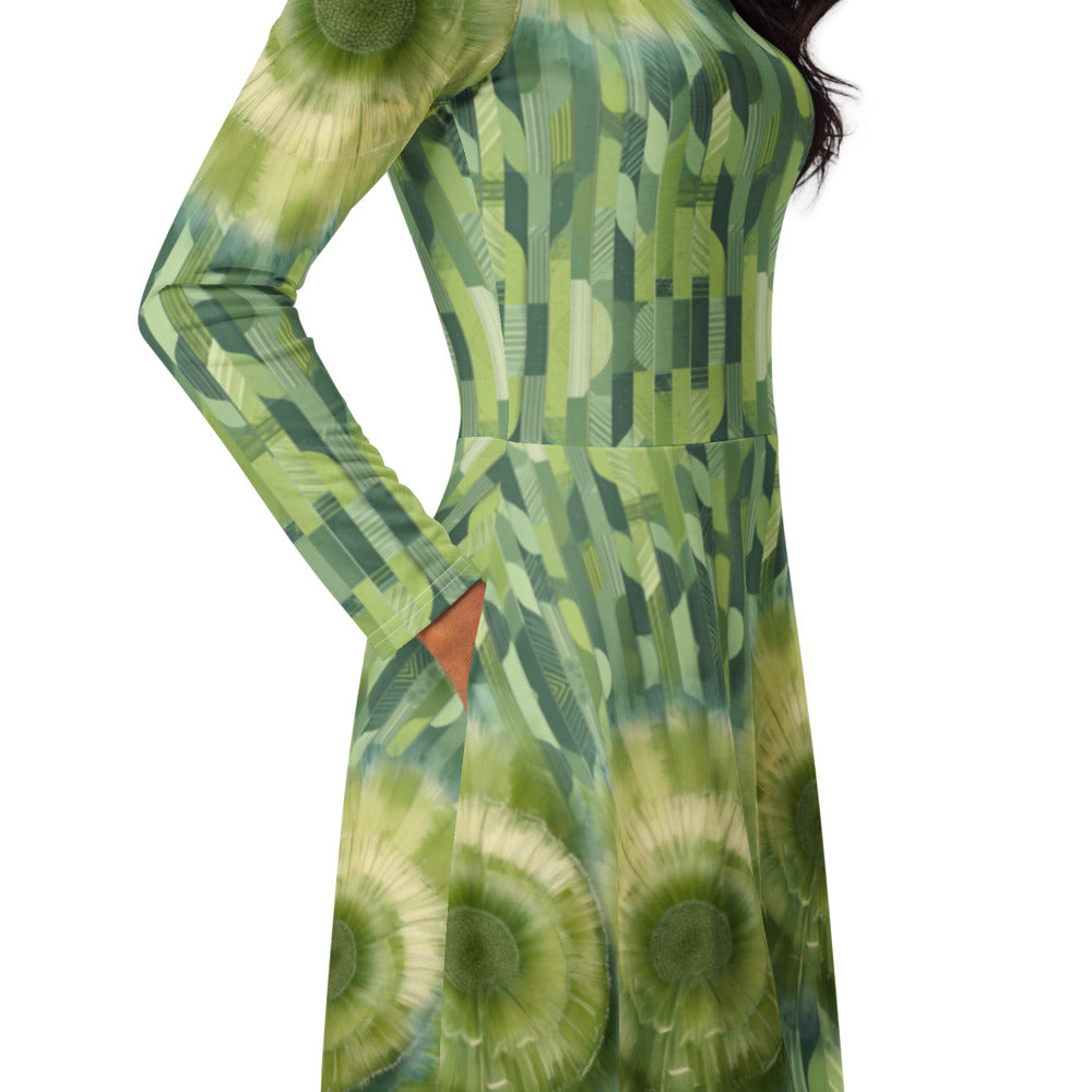 All-over print long sleeve midi dress 321kl1