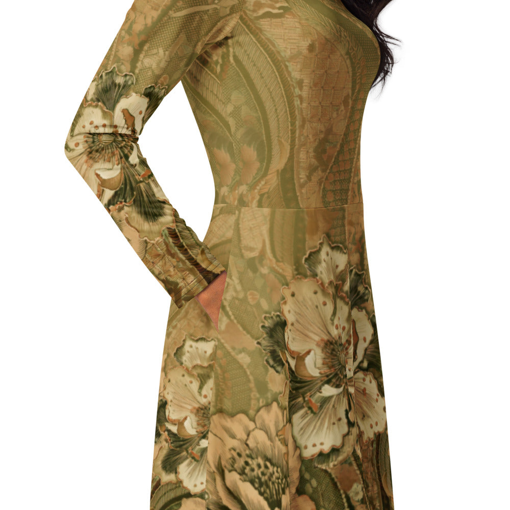 All-over print long sleeve midi dress 330kl5