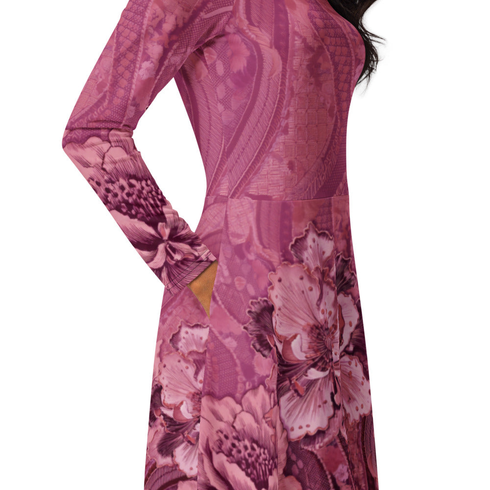 All-over print long sleeve midi dress 330kl2