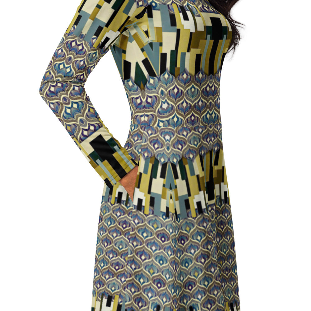 All-over print long sleeve midi dress 328kl5