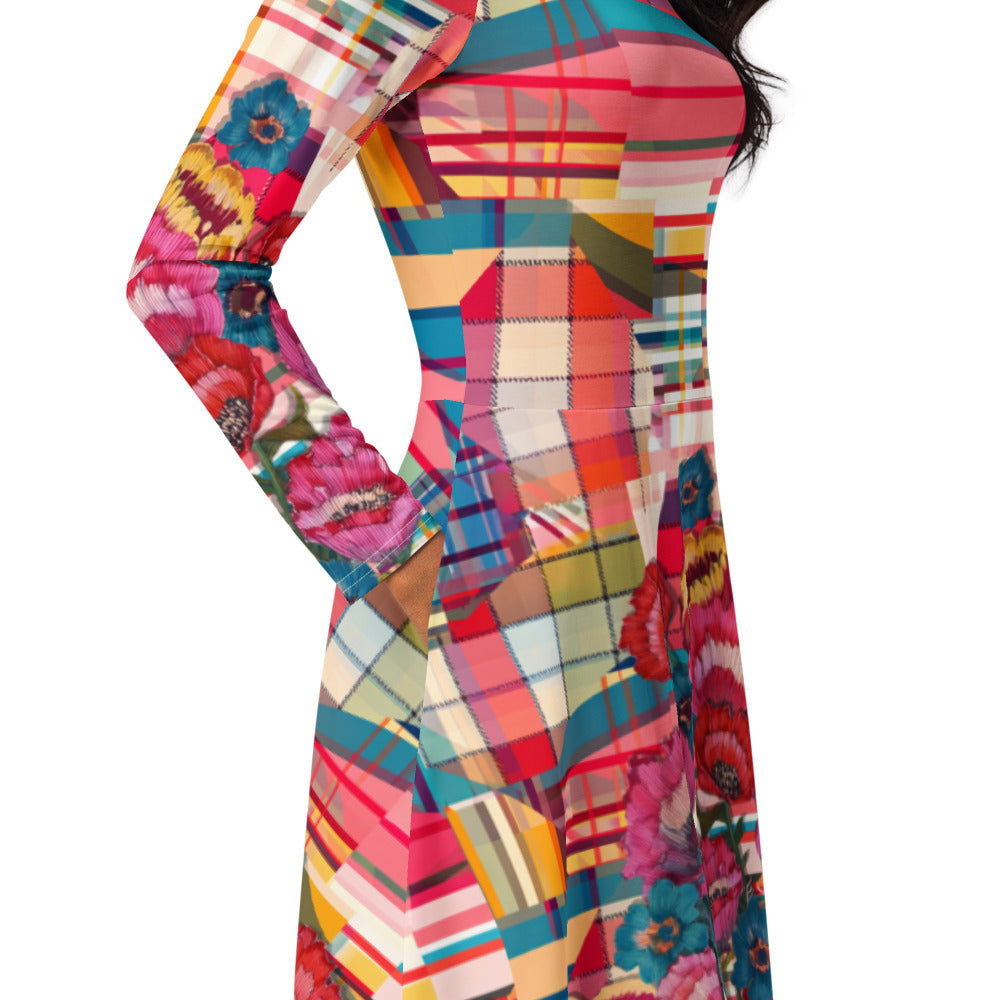 All-over print long sleeve midi dress 331kl1