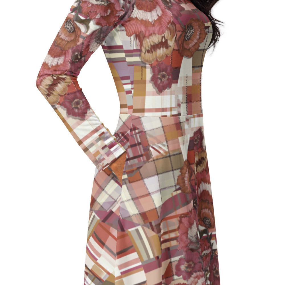 All-over print long sleeve midi dress 331kl5