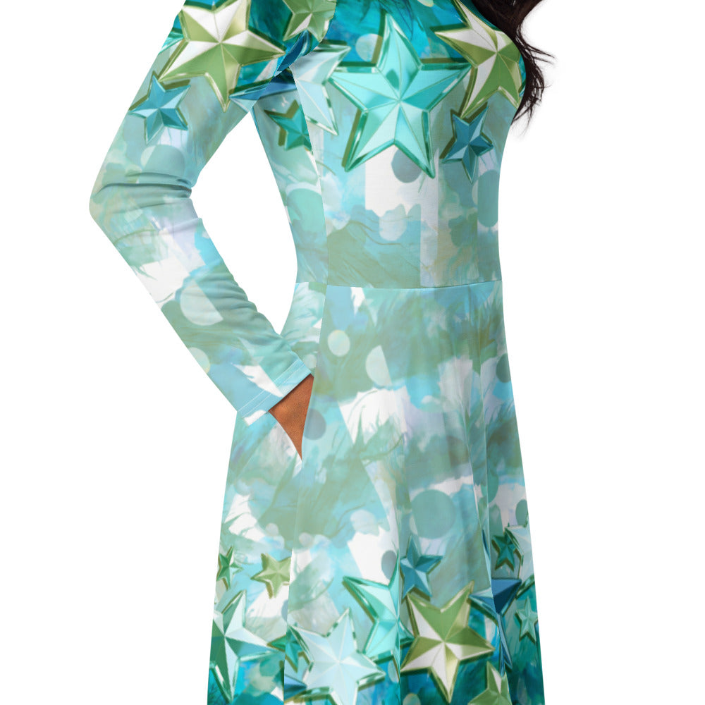 All-over print long sleeve midi dress 333kl2