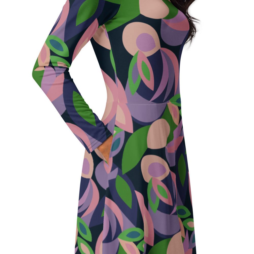 All-over print long sleeve midi dress 323kl4