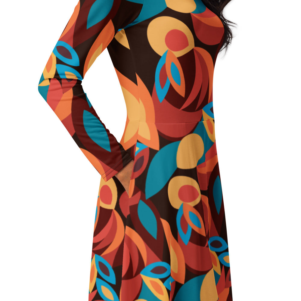 All-over print long sleeve midi dress 323kl1