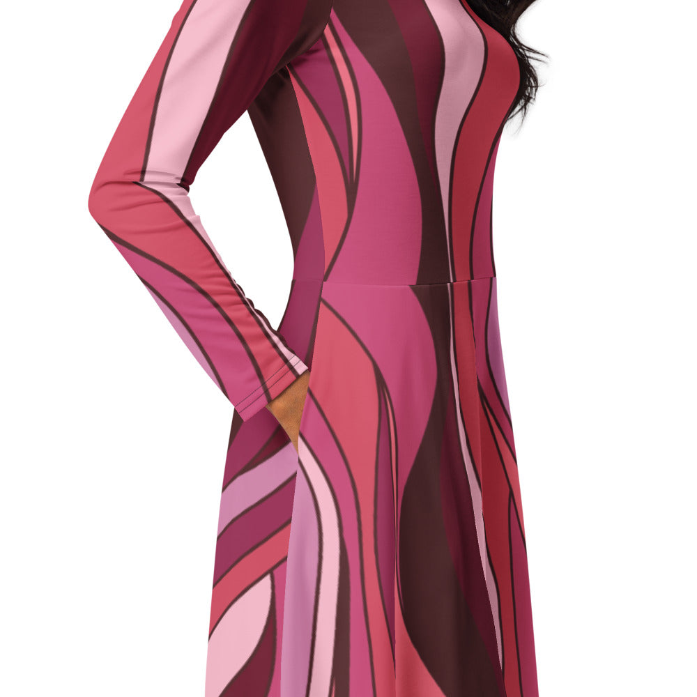 All-over print long sleeve midi dress 337kl1