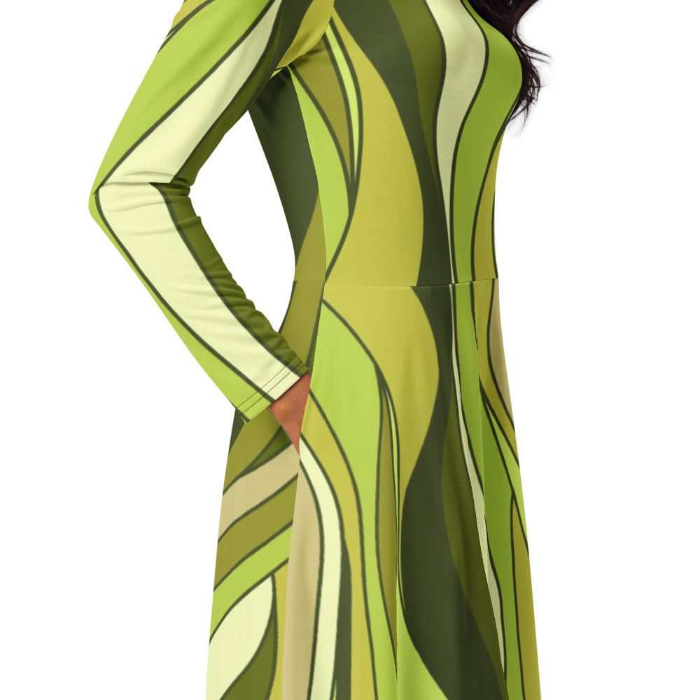 All-over print long sleeve midi dress 337kl5