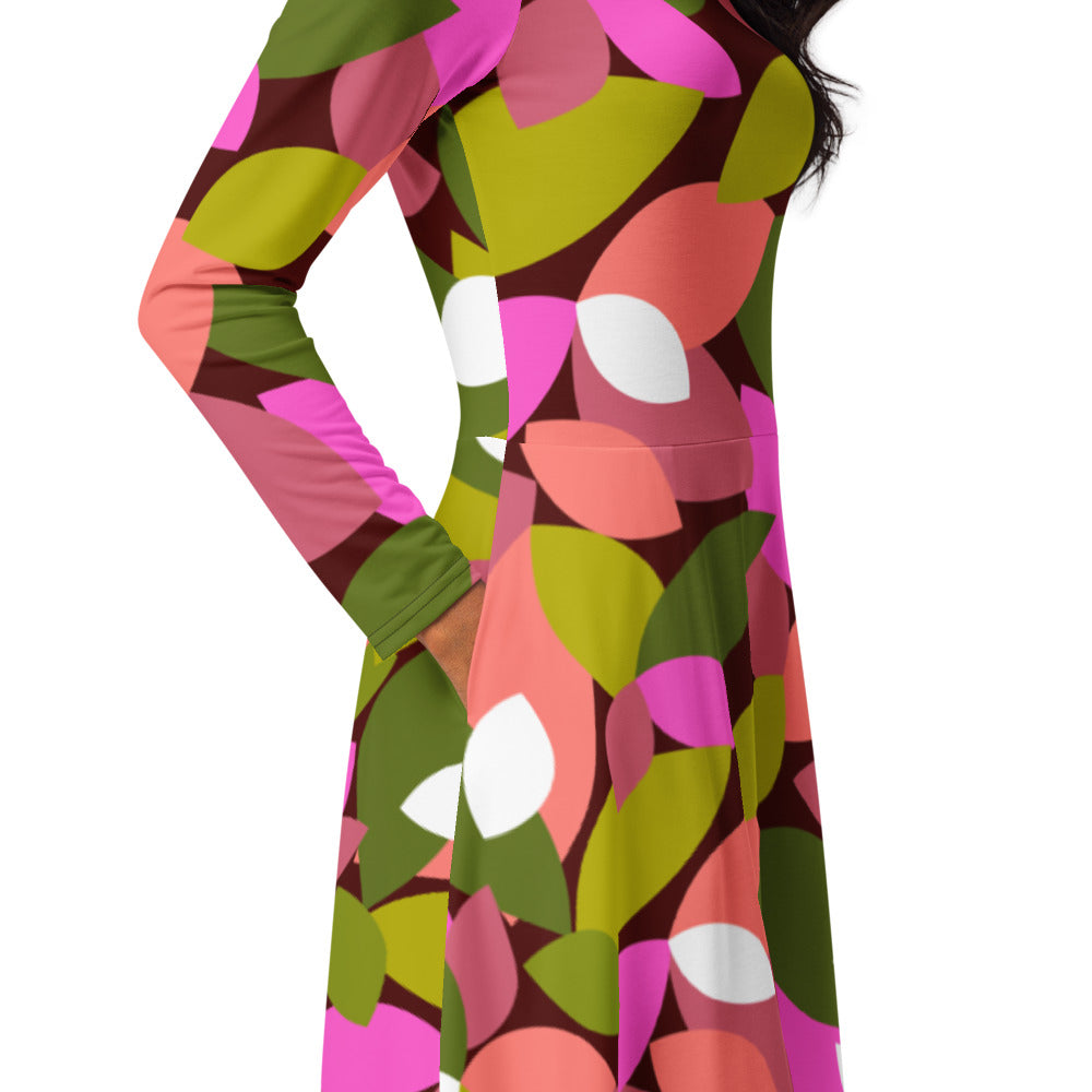 All-over print long sleeve midi dress 338kl3