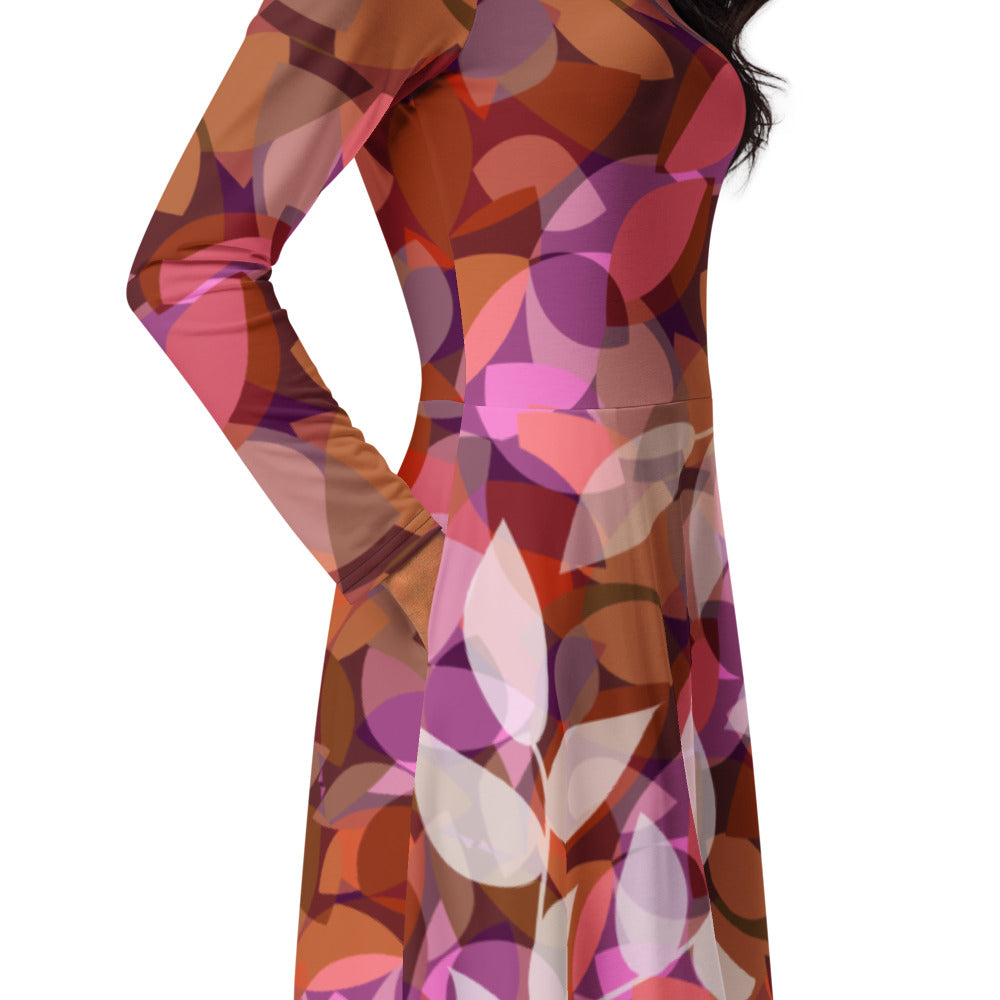 All-over print long sleeve midi dress 338Ckl2b