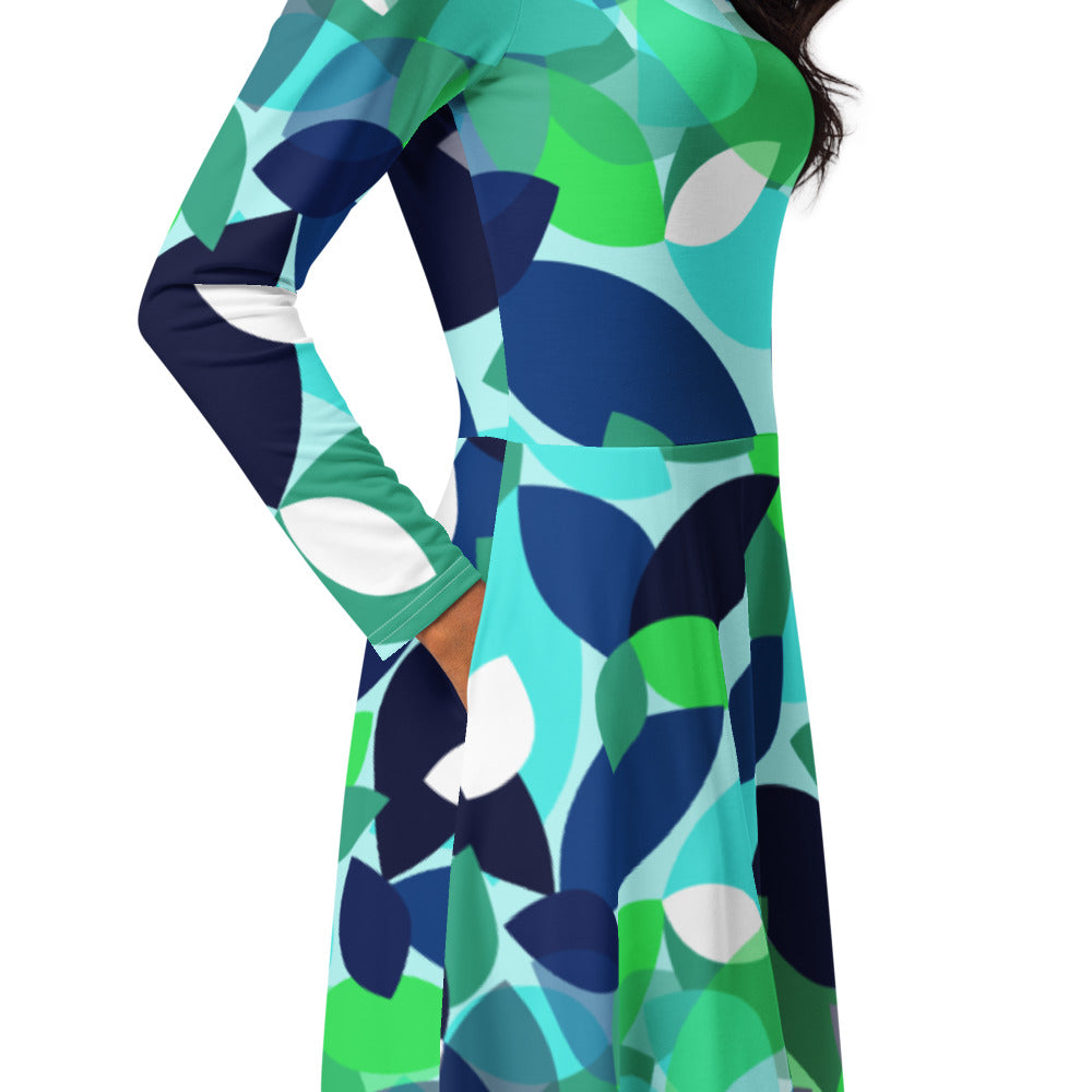 All-over print long sleeve midi dress 338Bkl4