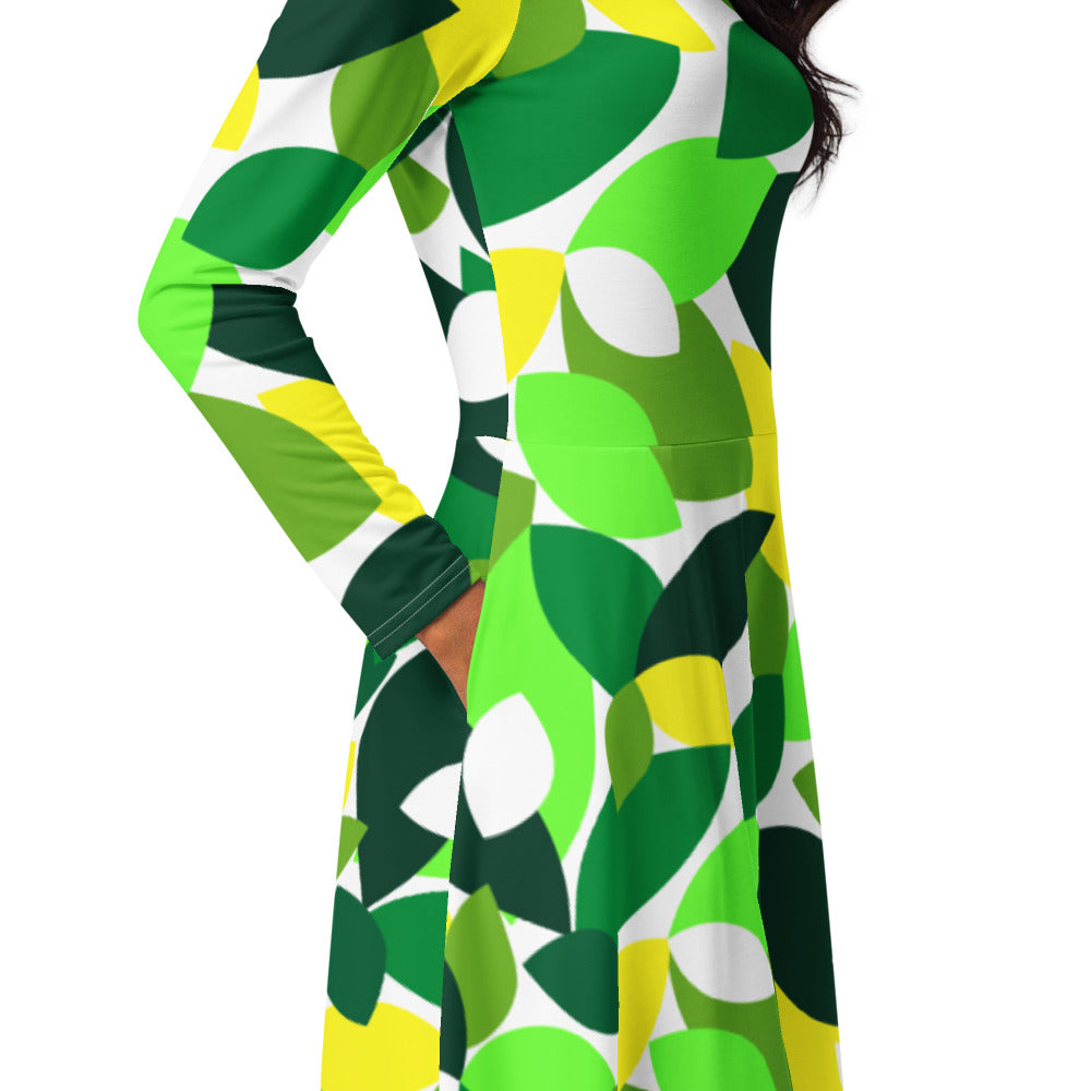 All-over print long sleeve midi dress 338kl1