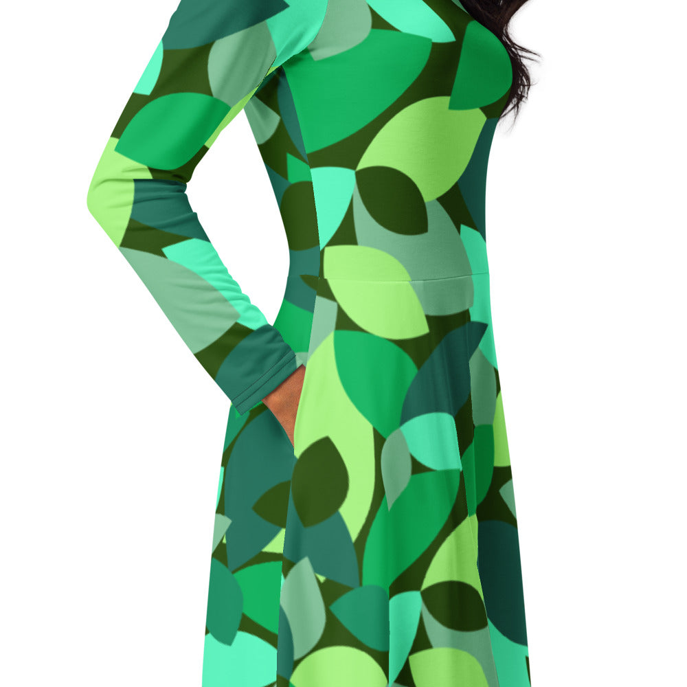 All-over print long sleeve midi dress 338kl4