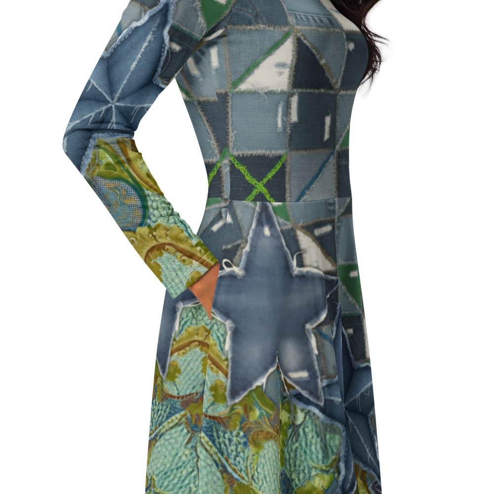 All-over print long sleeve midi dress 341kl1