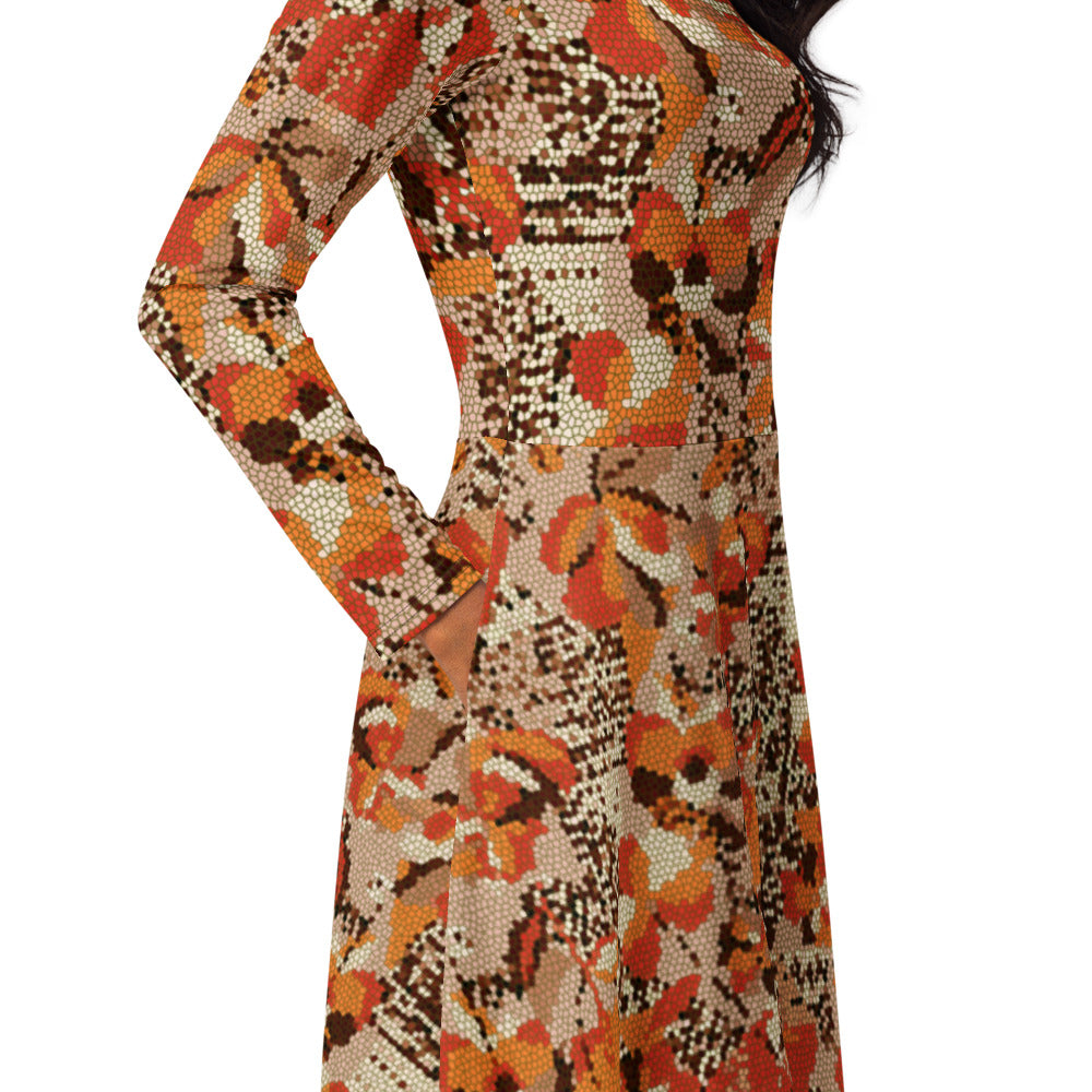All-over print long sleeve midi dress 342kl3D