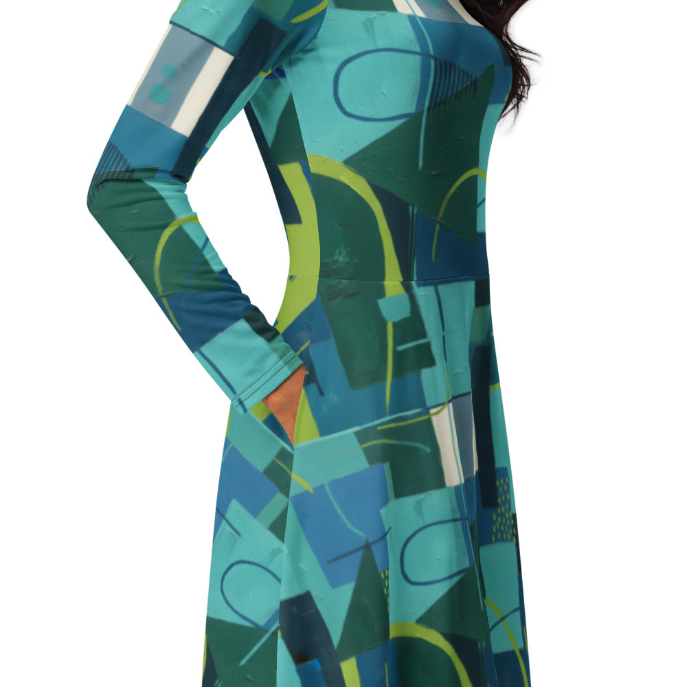 All-over print long sleeve midi dress 346kl1
