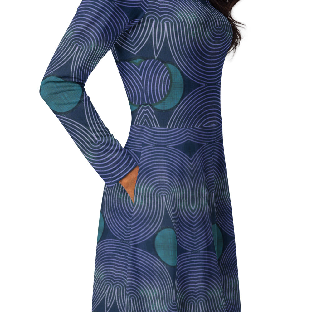 All-over print long sleeve midi dress 345Ckl4