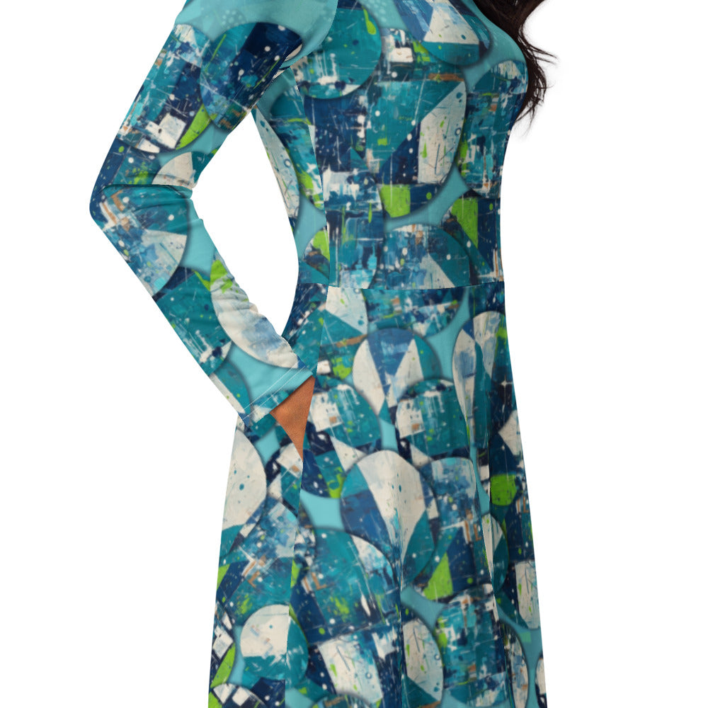 All-over print long sleeve midi dress 348kl1