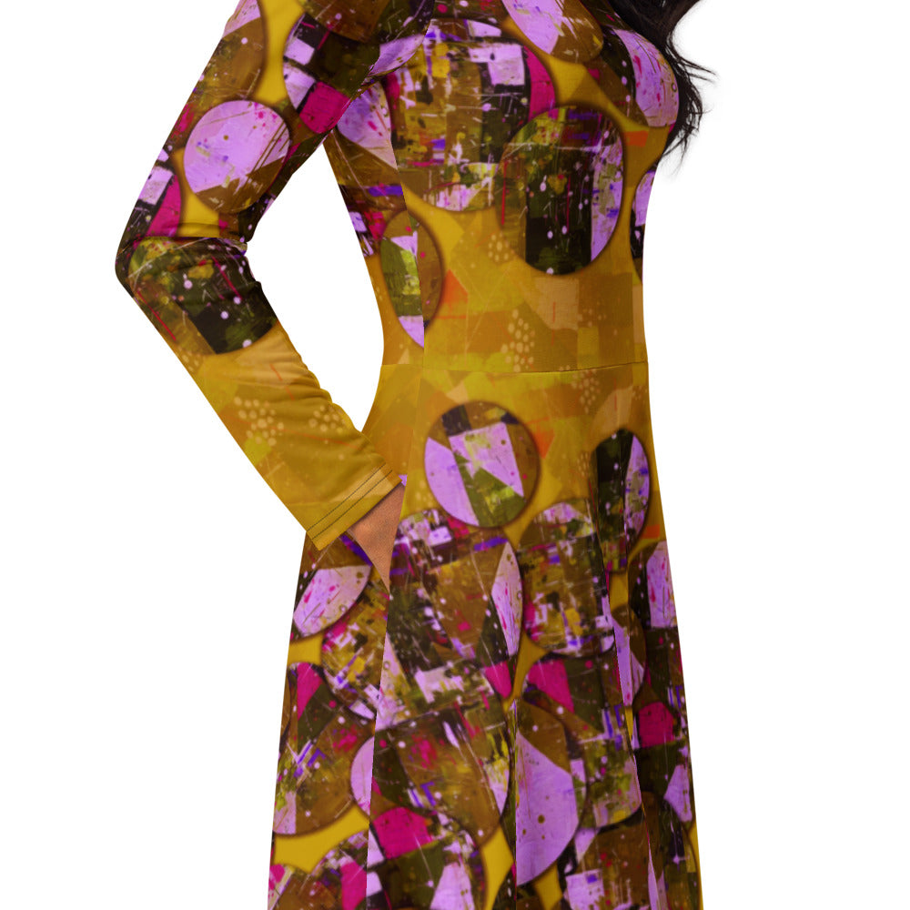 All-over print long sleeve midi dress 348kl3