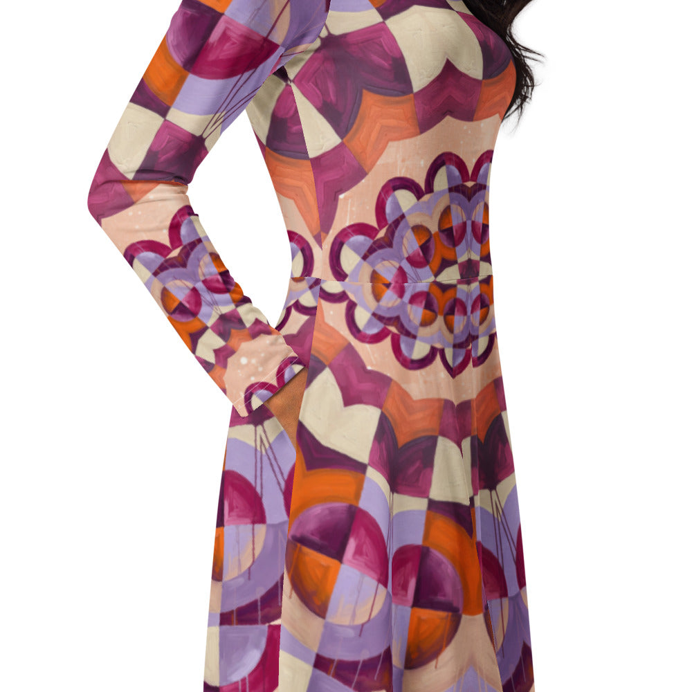 All-over print long sleeve midi dress 350kl1
