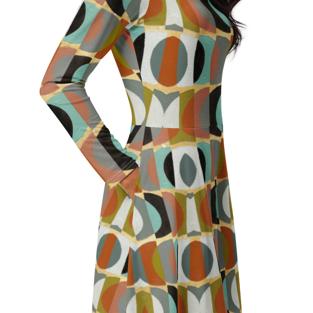 All-over print long sleeve midi dress 352kl2