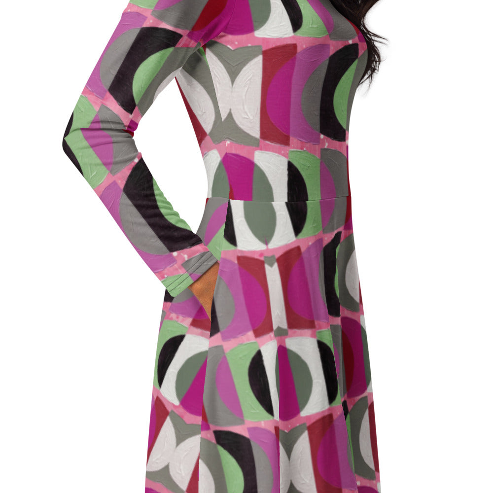All-over print long sleeve midi dress 352kl1