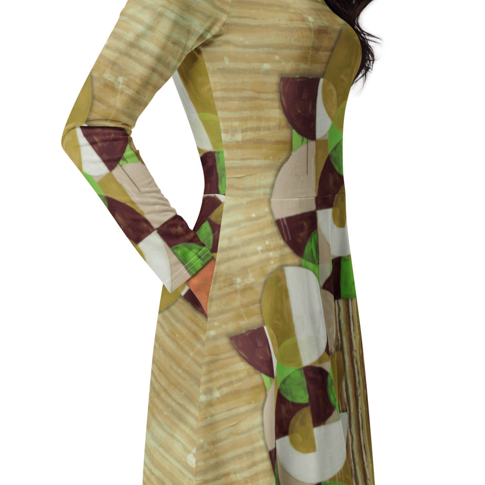 All-over print long sleeve midi dress 351kl2