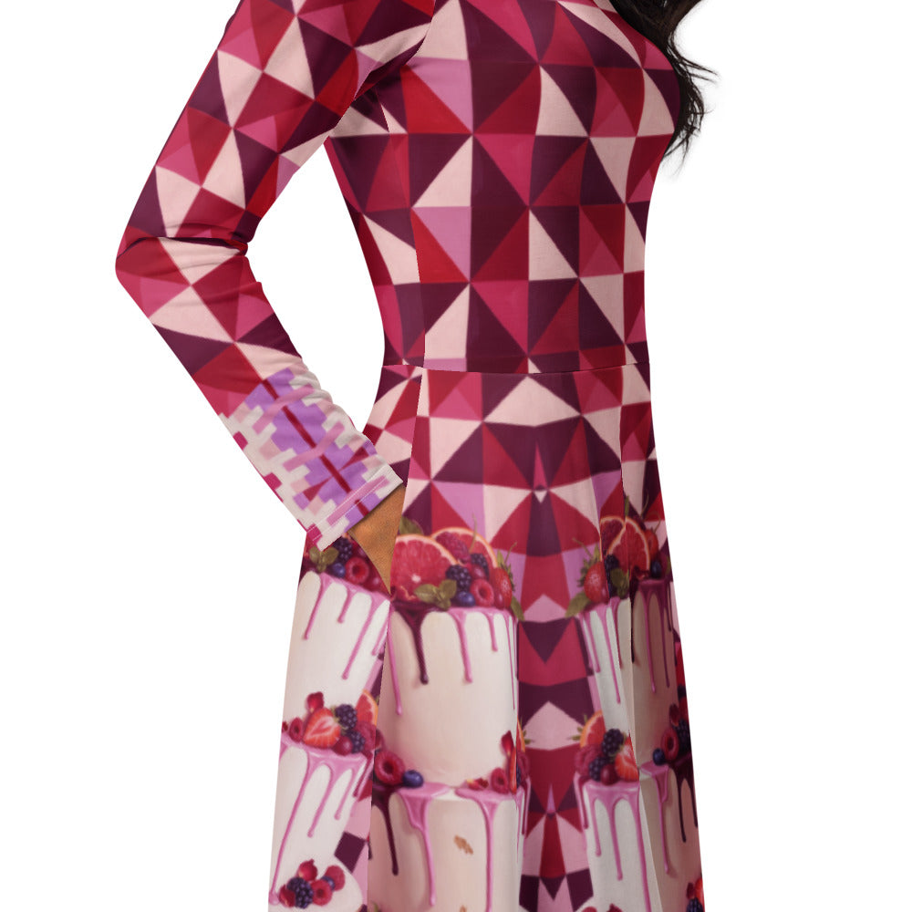 All-over print long sleeve midi dress 287Dkl2