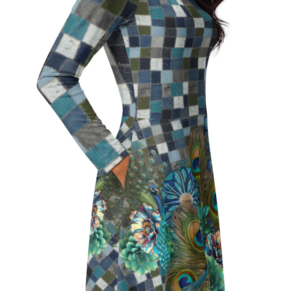 All-over print long sleeve midi dress 284D