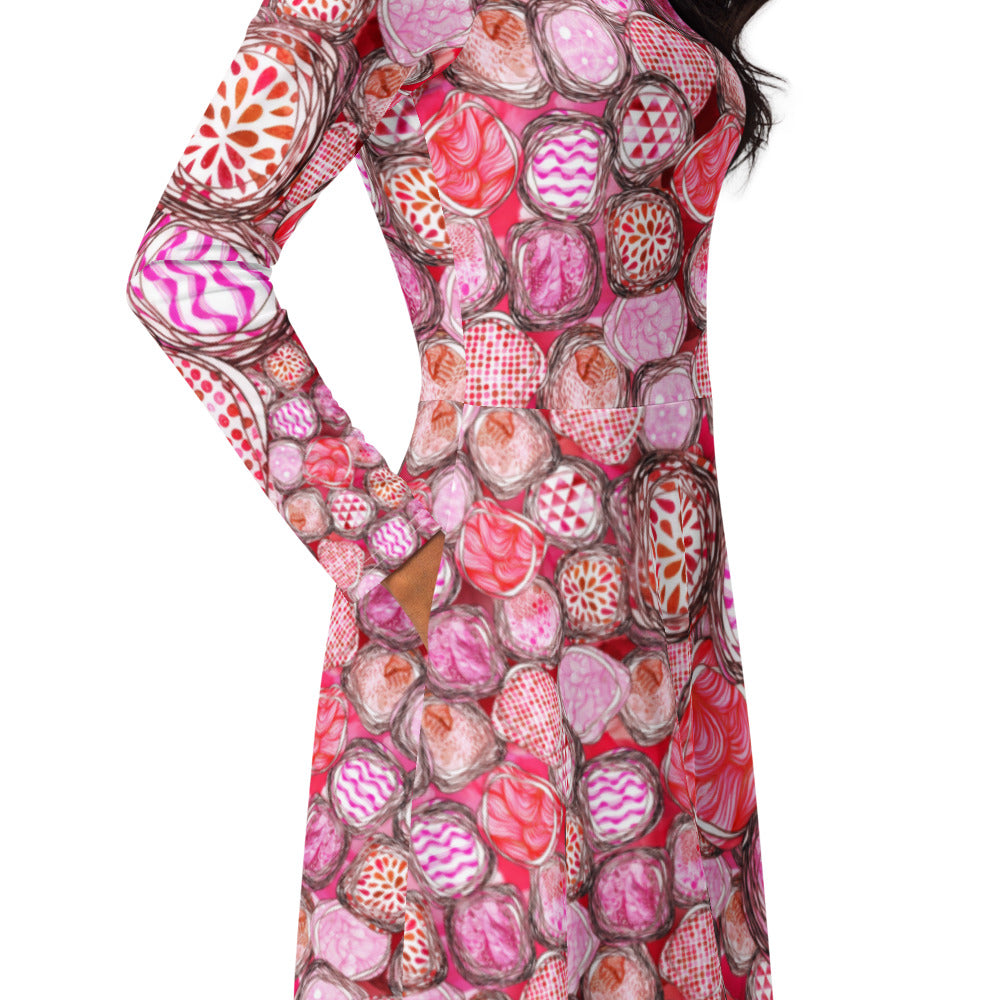 All-over print long sleeve midi dress 353kl2
