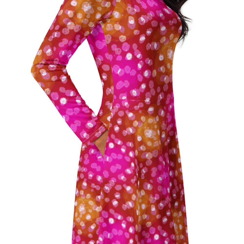 All-over print long sleeve midi dress 355Bkl2b