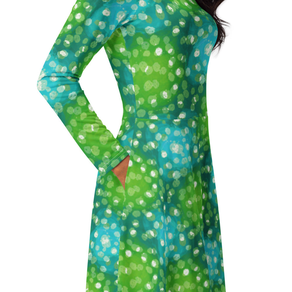 All-over print long sleeve midi dress 355Bkl3b