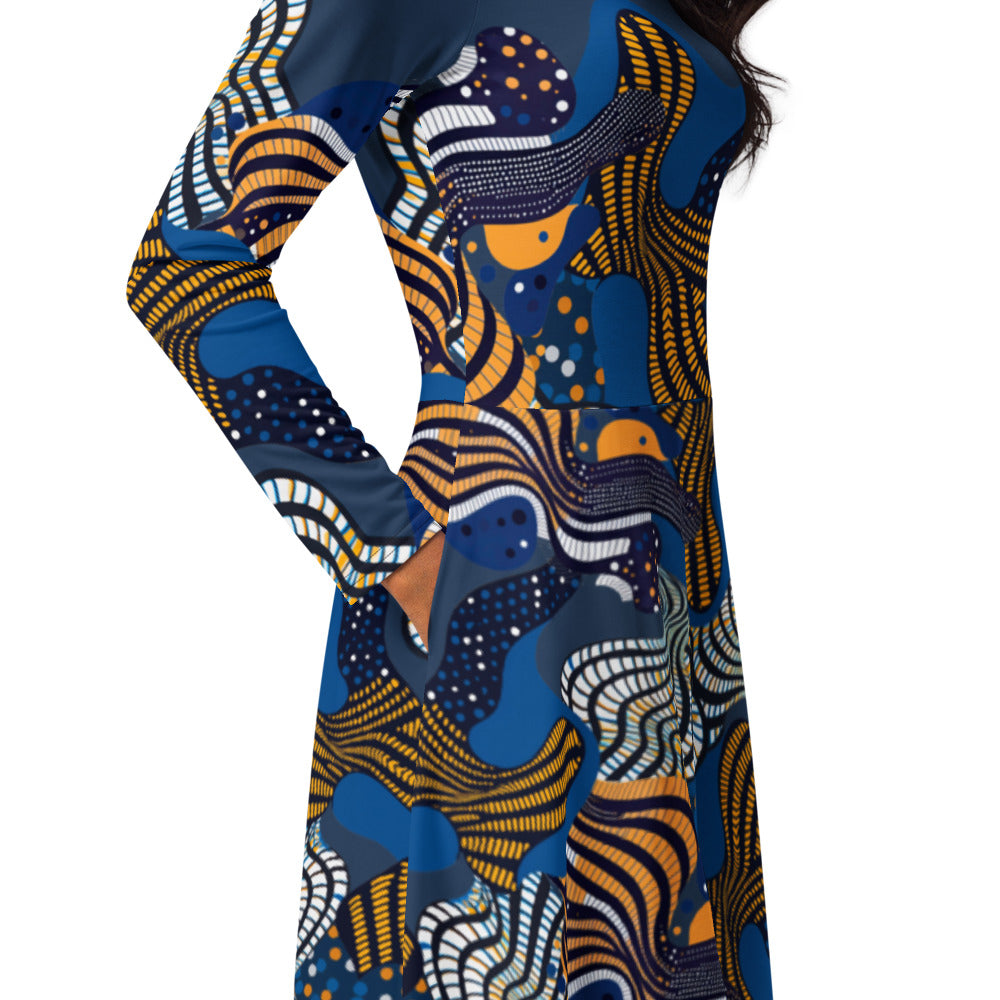 All-over print long sleeve midi dress 357Fkl1