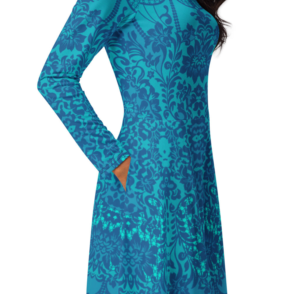 All-over print long sleeve midi dress 358Bkl6
