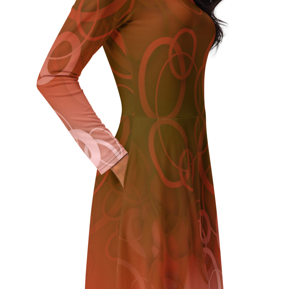 All-over print long sleeve midi dress 359kl2