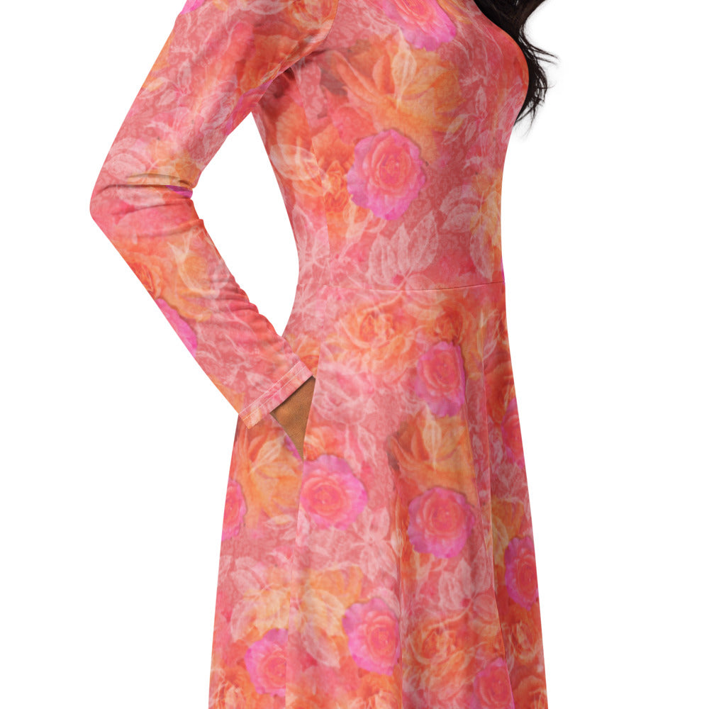 All-over print long sleeve midi dress 361kl1
