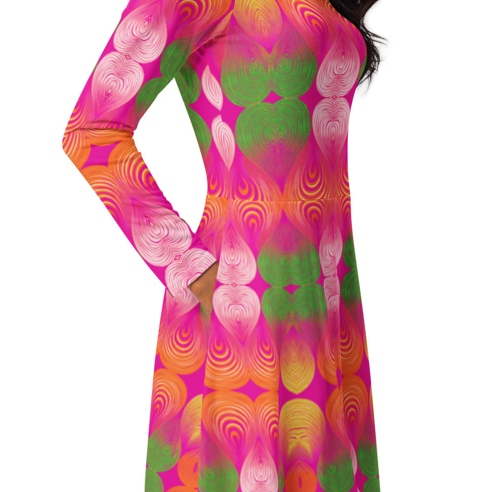 All-over print long sleeve midi dress 362kl3b