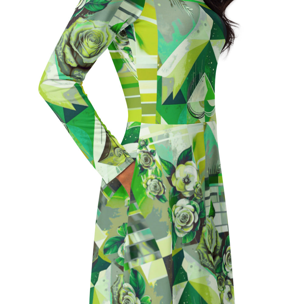 All-over print long sleeve midi dress 363ckl2