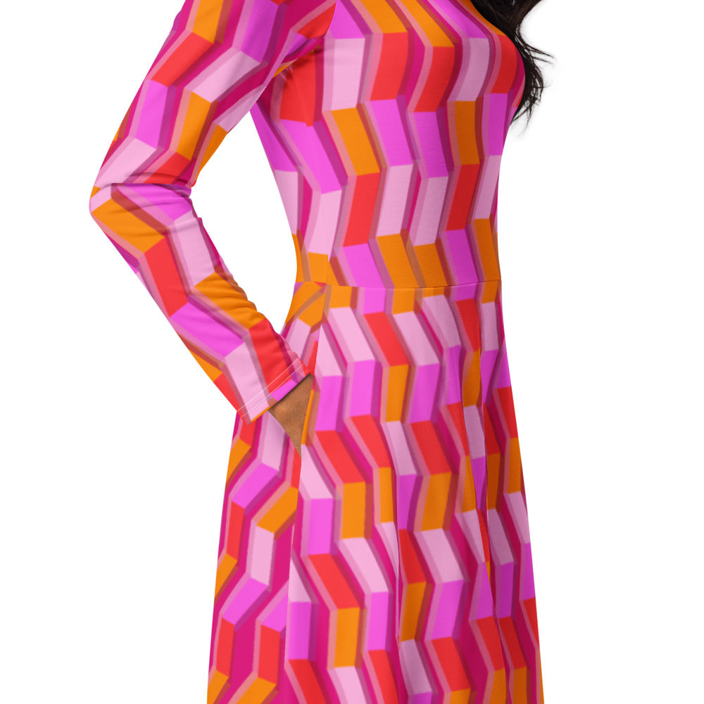 All-over print long sleeve midi dress 364kl1