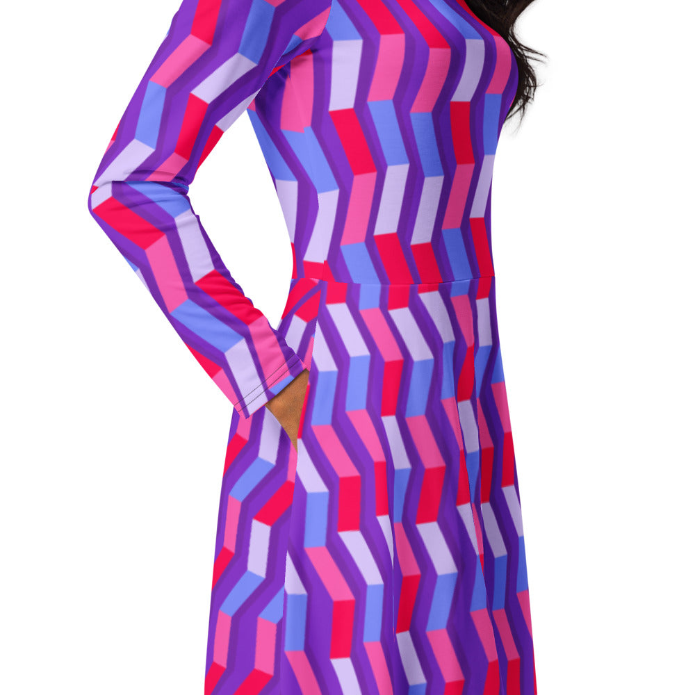 All-over print long sleeve midi dress 364bkl5