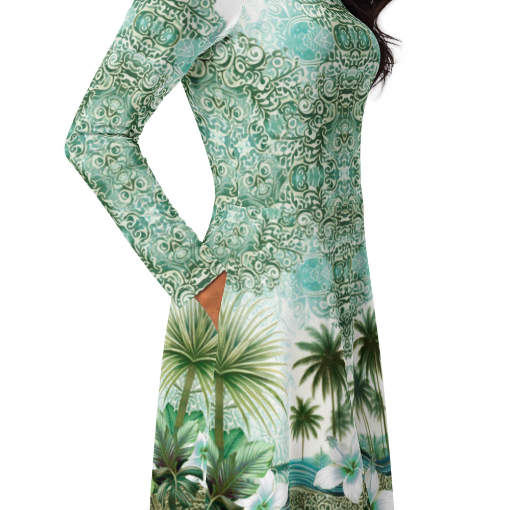 All-over print long sleeve midi dress 365Bkl5