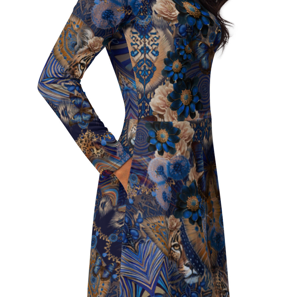 All-over print long sleeve midi dress 156D3C