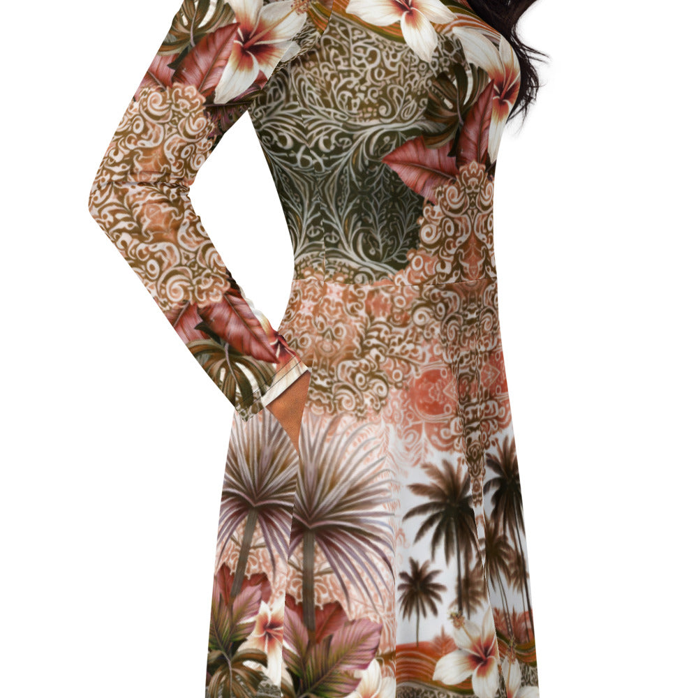 All-over print long sleeve midi dress 365Bkl2
