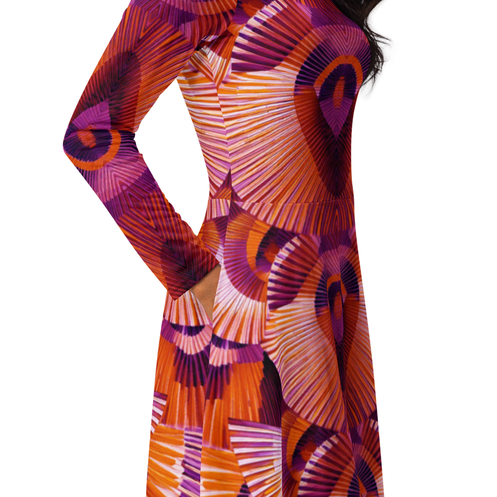 All-over print long sleeve midi dress 367kl2