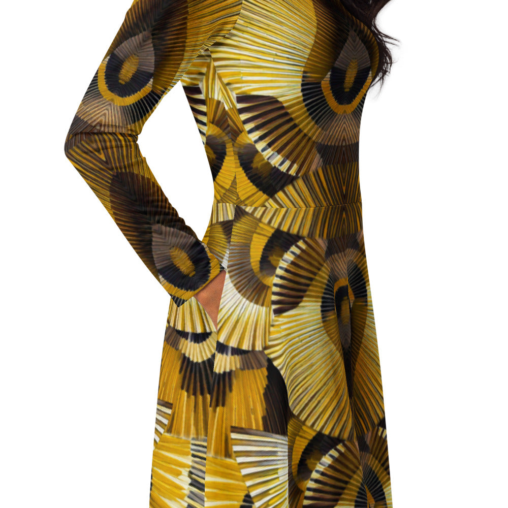 All-over print long sleeve midi dress 367kl1